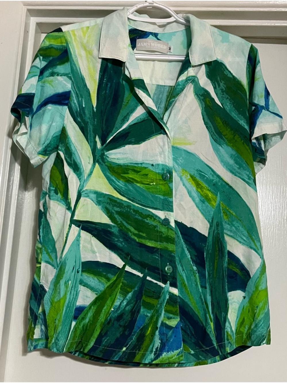 Jams World Kalani Tropical Leaves Floral Hawaiian S/S Button Blouse Medium